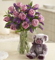 Purple Rose Bouquet with valentine white bear Purple Rose Bouquet with valentine white bear