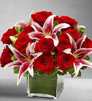 Rose and Lily Cube Bouquet Valentine