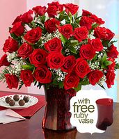 Three Dozen Long Stemmed Red Roses w/Vase 