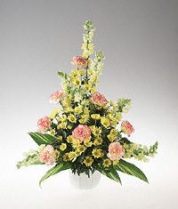 Vase arrangement of traditional flowers sympathy