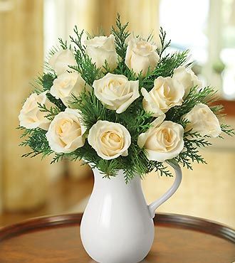 Winter White Pitcher of Roses