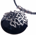 Black Drop Pendant Necklace Austrian Crystal in Siver Filigree Frame Black Drop Pendant Necklace Austrian Crystal in Siver Filigree Frame
