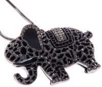 Black Elephant Crystal Pendant Necklace Jewelry