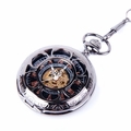 Black Mechanical Skeleton Pocket Watch PW19