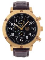 Kronwerk AQ202803G Brown Leather Band Black Dial Gold Tone Case Mens Watch