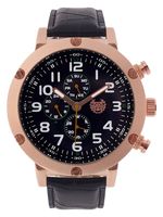 Kronwerk AQ202804G Black Leather Band Large Face Rose Gold Tone Case Mens Watch