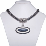 Ladies Fashion Necklace Large Blue Grey Oval Drop Pendant