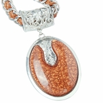 Ladies Fashion Necklace Large Brown Oval Drop Pendant