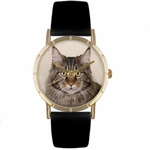 Main Coon Cat Print Watch in Gold Classic P 0120051 Main Coon Cat Print Watch in Gold Classic P 0120051