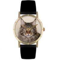 Main Coon Cat Print Watch in Gold Classic P 0120051