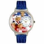 Patriotic Teddy Bear Watch in Silver Unisex U 0230004