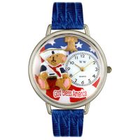 Patriotic Teddy Bear Watch in Silver Unisex U 0230004