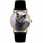 Russian Blue Cat Print Watch in Gold Classic P 0120029 Russian Blue Cat Print Watch in Gold Classic P 0120029