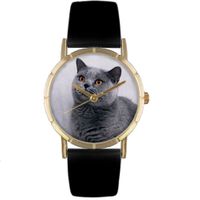 Russian Blue Cat Print Watch in Gold Classic P 0120029
