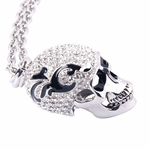 Silver Crystal Skull Pendant Necklace with Quality Silver Plated Chain