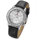 Swiss Womens Dual Time Crystal Watch