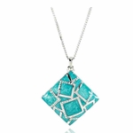 Womens Square Turqoise Pendant Necklace