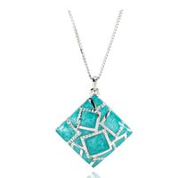 Womens Square Turqoise Pendant Necklace