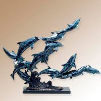13 Dolphin School Metal Art Sculpture