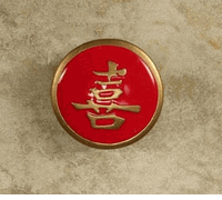 Asian Happiness Knob/Pull In Pewter W/Red & Gold Epoxy