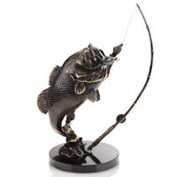 Brass Largemouth Bass Metal Art Sculpture, Marble Base