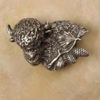 Buffalo With Pine Twig Pewter Cabinet Knob/Pull (Left Face)
