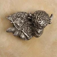 Buffalo With Pine Twig Pewter Cabinet Knob/Pull (Right Face)