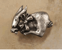 Bunny W/ Bow Pewter Cabinet Knob/Pull (Facing Left)