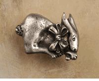 Bunny W/ Bow Pewter Cabinet Knob/Pull (Facing Right)