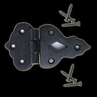 Cabinet Hinges, Black Offset Wrought Iron Deco Hoosier Hinge, 3-1/2"