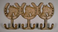 Cast Iron Triple Horse Head/Horseshoe Coat Rack