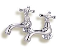 Chrome Basin Faucet Set, Hot/Cold Single Tap Lav Faucet Pair