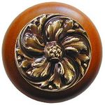 Chrysanthemum Cherry Cabinet Knob, Antique Brass