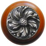 Chrysanthemum Cherry Cabinet Knob, Antique Pewter