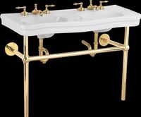 Console Sinks, White Double Bistro Vitreous China Sink With Brass Frame