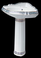 Corner Sinks, White/Cobalt Trim Vitreous China Sheffield Pedestal Sink