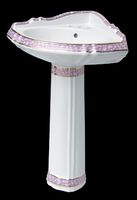 Corner Sinks, White/Rose Trim Vitreous China Sheffield Pedestal Sink