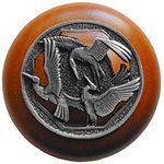 Crane Dance Cherry Cabinet Knob, Antique Pewter