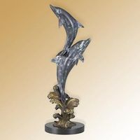 Cresting Double Dolphins Metal Art sculpture
