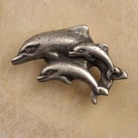 Dolphin Family Pewter Cabinet Knob/Pull (Left Facing)