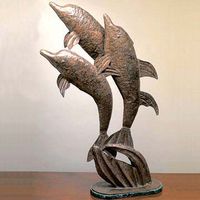 Dolphin Trio On Wave Metal Art Sculpture