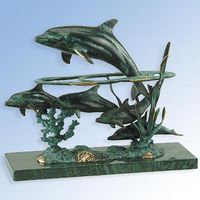 Dolphins Jumping Through Waves Metal Art Sculpture