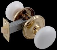 Door Knob Passage Sets Ehite Porcelain w/ Brass, 2 3/8" Passage Set