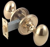 Door Knob Privacy Sets Bright Solid Brass, Oval,2 3/4" Backset Privacy Set