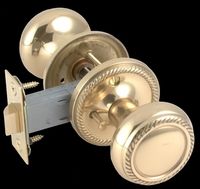 Door Knob Privacy Sets Bright Solid Brass, Roped, 2 3/4" Backset Privacy Set