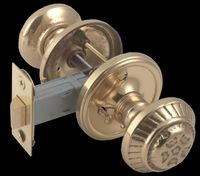 Door Knob Privacy Sets Bright Solid Brass, Six Dot, 2 3/4" Backset Privacy Set