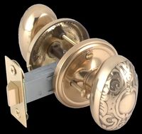 Door Knob Privacy Sets Bright Solid Brass, Victorian, 2 3/4" Backset Privacy Set