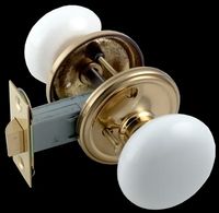 Door Knob Privacy Sets White Porcelain, 2 3/4" Backset Privacy Set