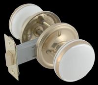 Door Knob Privacy Sets White w/ Gold Porcelain, 2 3/4" Backset Privacy Set