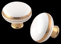 Door Knobs White/Gold Porcelain, Knobs Only